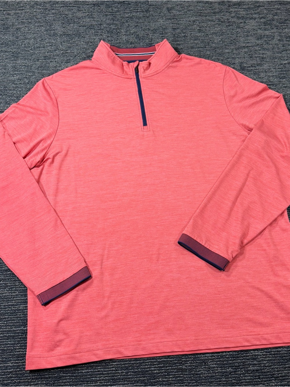 Bugatchi Coral Long-Sleeve Quarter-Zip Shirt with Navy Trim